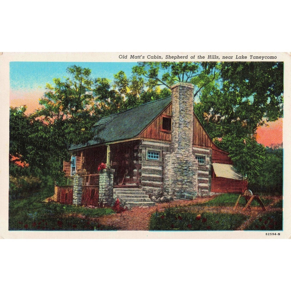 Vintage Old Matts Cabin Shepherd of the Hills Lake Taneycomo Linen Postcard